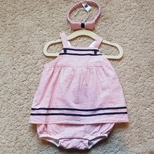 EUC Janie & Jack romper w/ matching headband 6-12m